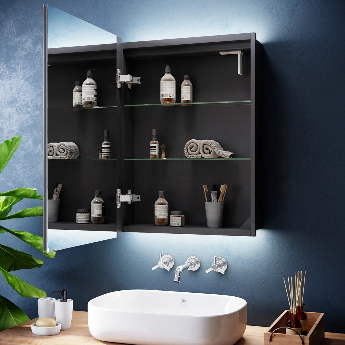 Bathroom Mirror Cabinet Shaver Socket Button Switch 700x500 Wall Mount Cupboard