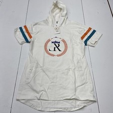 Royal Look White Mini Hooded T-Shirt Dress Miami Women Size Large NEW