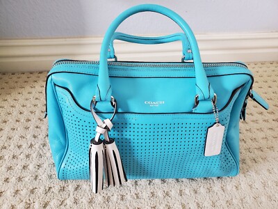 Preowned COACH Deep Turquoise Aqua Satchel Leather Handbag | eBay