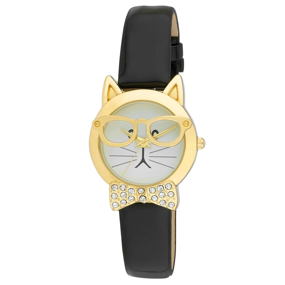 Vernier New Women's 'Cat in Glasses and Bowtie' Leather Watch With Gift Box - Image 2 of 4