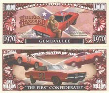 The Dukes of Hazzard General Lee Million Dollar Bills x 2 Bo Luke Dodge Charger