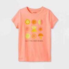 Cat  Jack Girls Neon Peach 'Let the Sunshine' Short Sleeve Graphic T-Shirt XXL