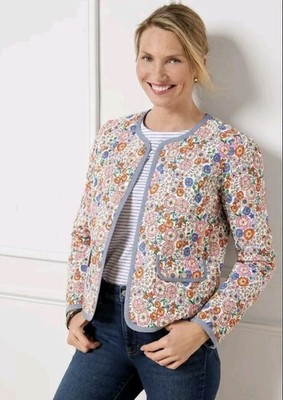 Talbots Enchanting Blooms Quilted Jacket Floral Snap Pocket Women s Sz 10 Petite