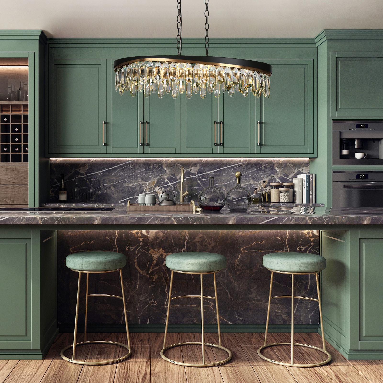 Modern Crystal 6-Light Chandelier Black Gold Kitchen Island