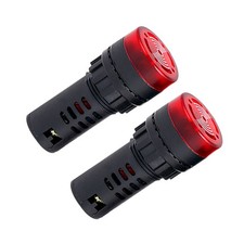 2Pcs Level 3 12V Red LED Buzzer Alarm Signal Indicator Flash Light Panel Mount D