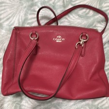 Coach Pink Satchel Top Handle Bag Gold Hardware Detachable Strap Double Handles