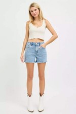 RISEN High Rise Denim Shorts with Embroidered Detail