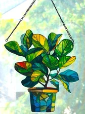 Fiddle Leaf Fig in Pot Houseplant Plant Mosaic Suncatcher Window Sun Hanging New