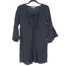 O'Neill Saltwater Black Cover-Up Beach Dress Size Small Tie Top 100 Cotton