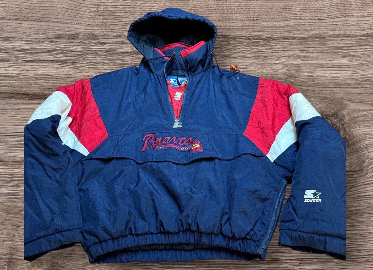 Vintage Atlanta Braves Starter 1/4 Zip Hooded Parka Jacket Size