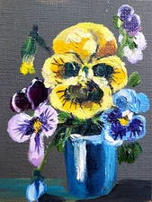 ACEO ORIGINAL oil painting  - Pansy flower - 2.5x3.5 in artist MK