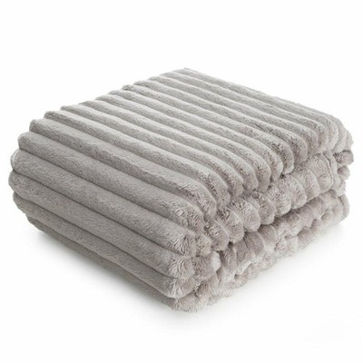 Kuscheldecke Decke Tagesdecke Plaid Wohndecke Deko 3D-Streifen beige 220x200 cm 
