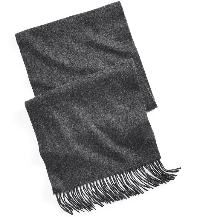 Club Room 100% Cashmere Charcoal Men's Rectangle Scarf Fringe Knit One Size