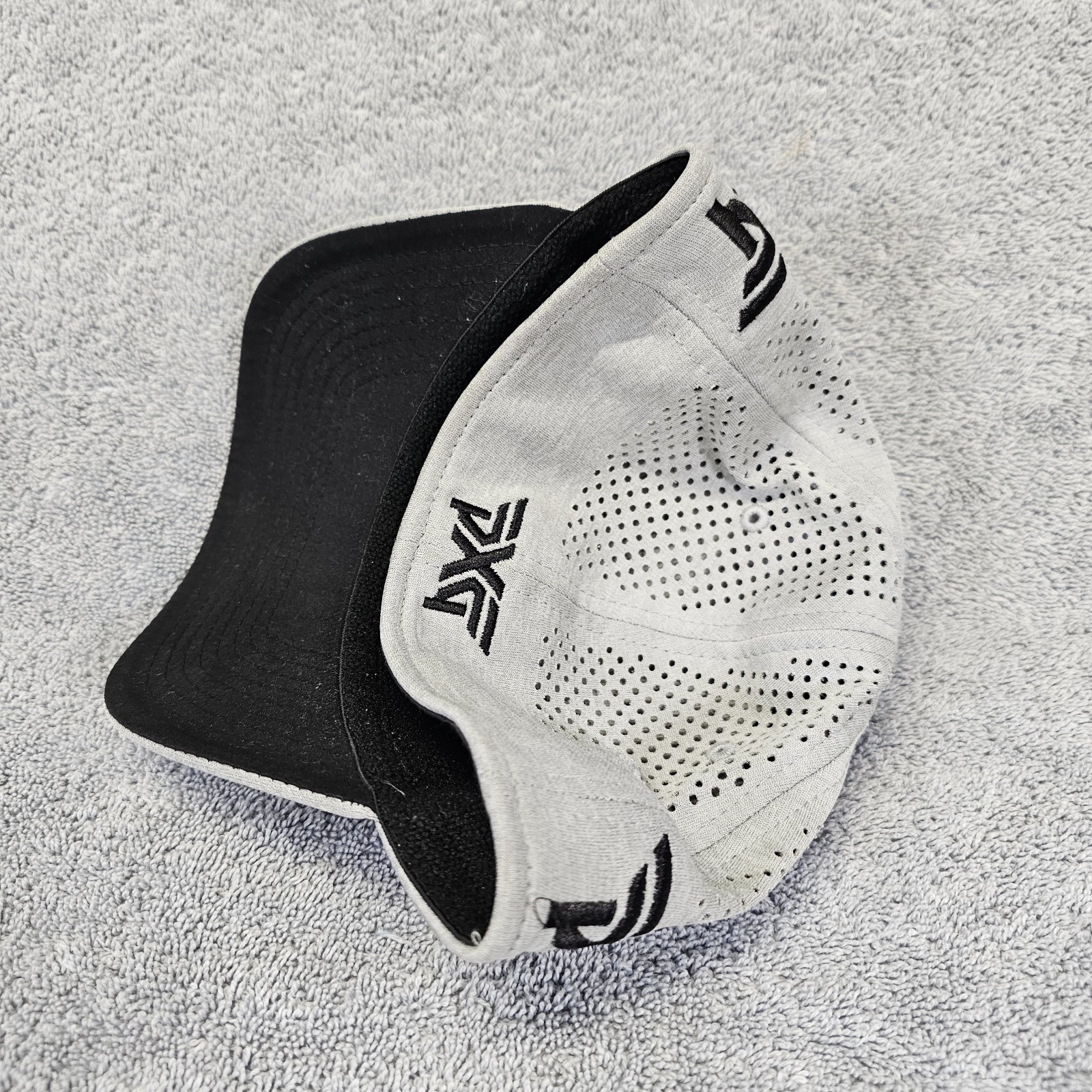 PXG Golf Hat S/M New Era 3930 LASER MESH SHADOW TECH FITTED CAP Gray Black 