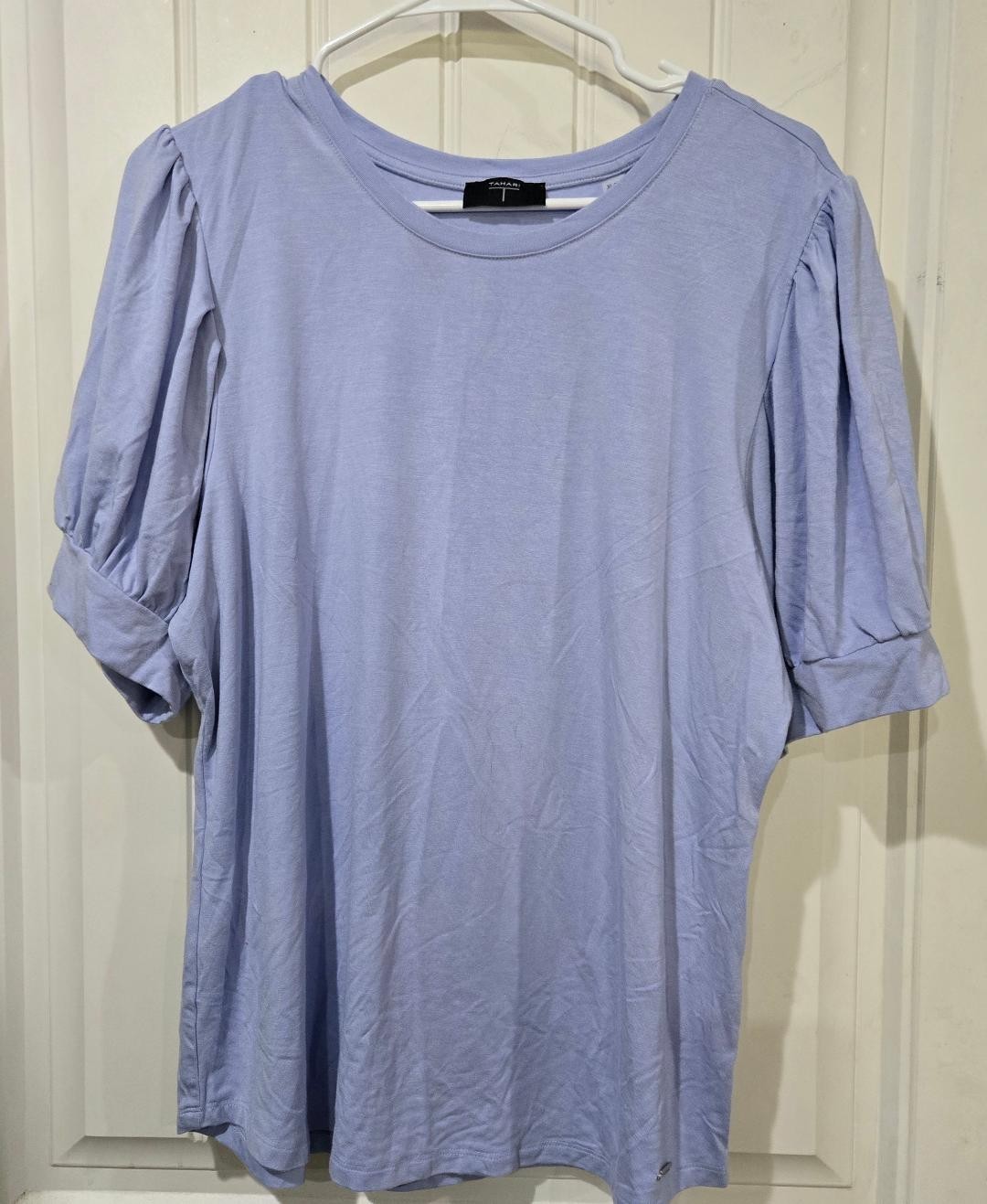 Tahari Women's Lavender  Balloon Sleeve Blouse Round Neck Stretch Size XL