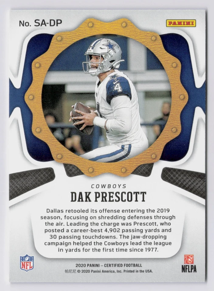 2020 Panini Certified Seal of Approval Dak Prescott #SA-DP DALLAS COWBOYS - Image 2 of 2