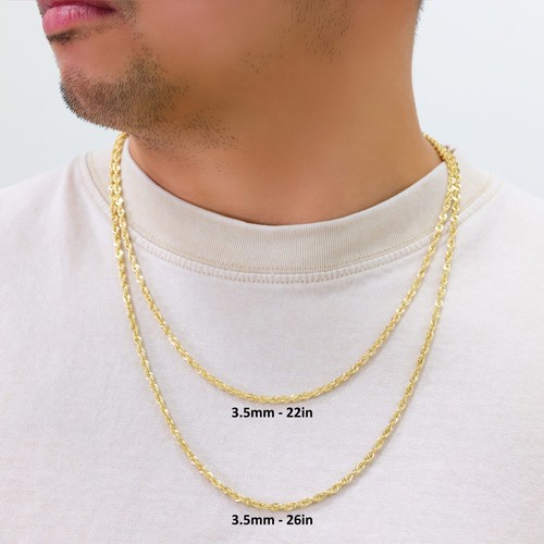14K Yellow Gold 3.5mm Rope Chain Laser Diamond Cut Necklace Mens Womens ...