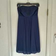 Women's Size 2 Navy Blue Strapless Gown Beaded Bubble Hem Satin/Chiffon