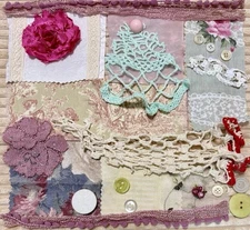 Slow Stitch Junk Journal Kit Craft Sewing Crochet Vintage Fabric Lace #06