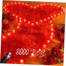 8000 Pcs Artificial Rose Petals with 120 Pcs Flameless LED Tea Light Red