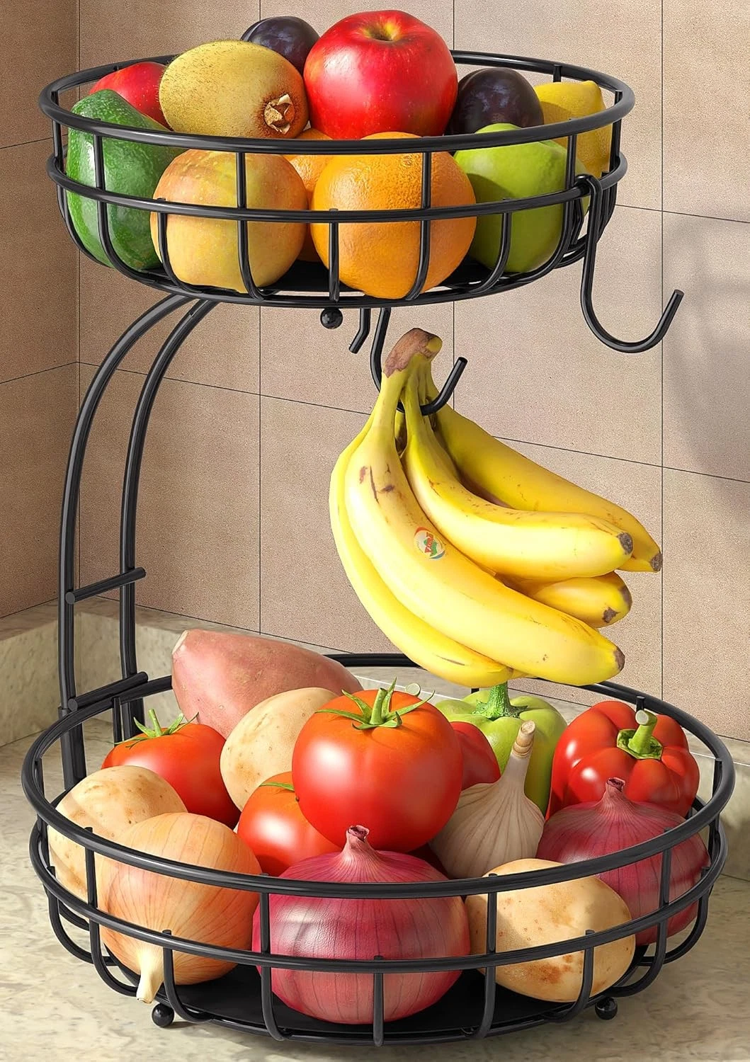 2 Tier Large Fruit Basket for Kitchen Counter with Removable Banana Hanger
Opens in a new window or