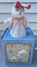 Vtg Russ Berrie Bouquets N Blossoms Easter Bunny Jack In The Box Tin Toy Working