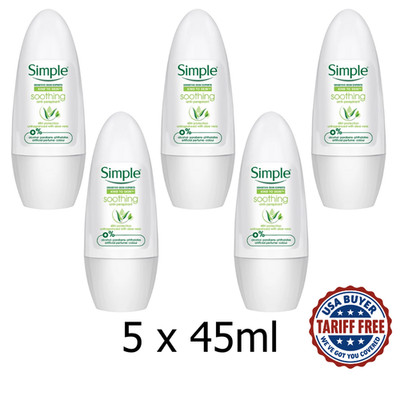 5 x Simple Soothing Anti-Perspirant Roll-On Deodorant   Sensitive Skin (45ml)