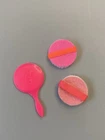 Vintage Barbie Twiggy Twigster Hot Pink Vanity Mirror #1727 + Powder Puffs