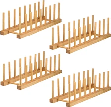 Lawei 4 Pack Bamboo Dish Drying Rack, Plate Rack Stand Pot Lid Holder, Dish Orga