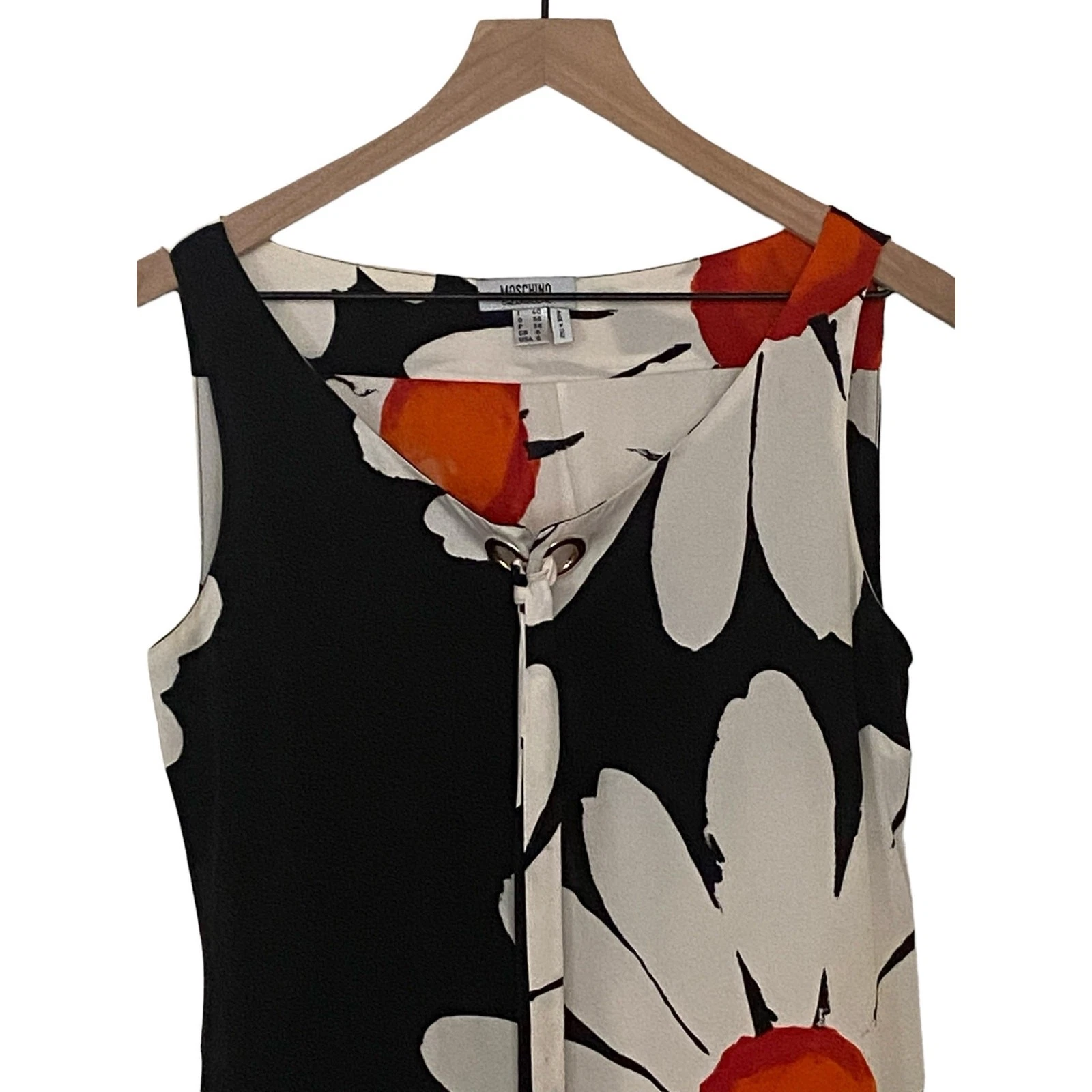 Abito casual senza maniche MOSCHINO donna taglia 6 nero Aloha bianco fiori