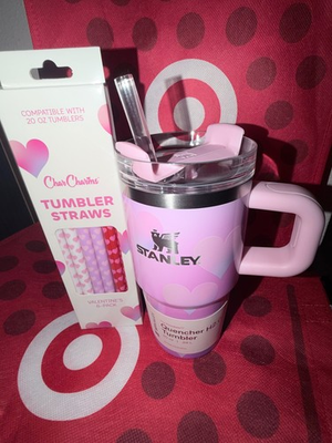 #ad #ad Target Stanley Valentines Day 20 oz Tumbler Powder Pink Heart Gradient Straws $64.99