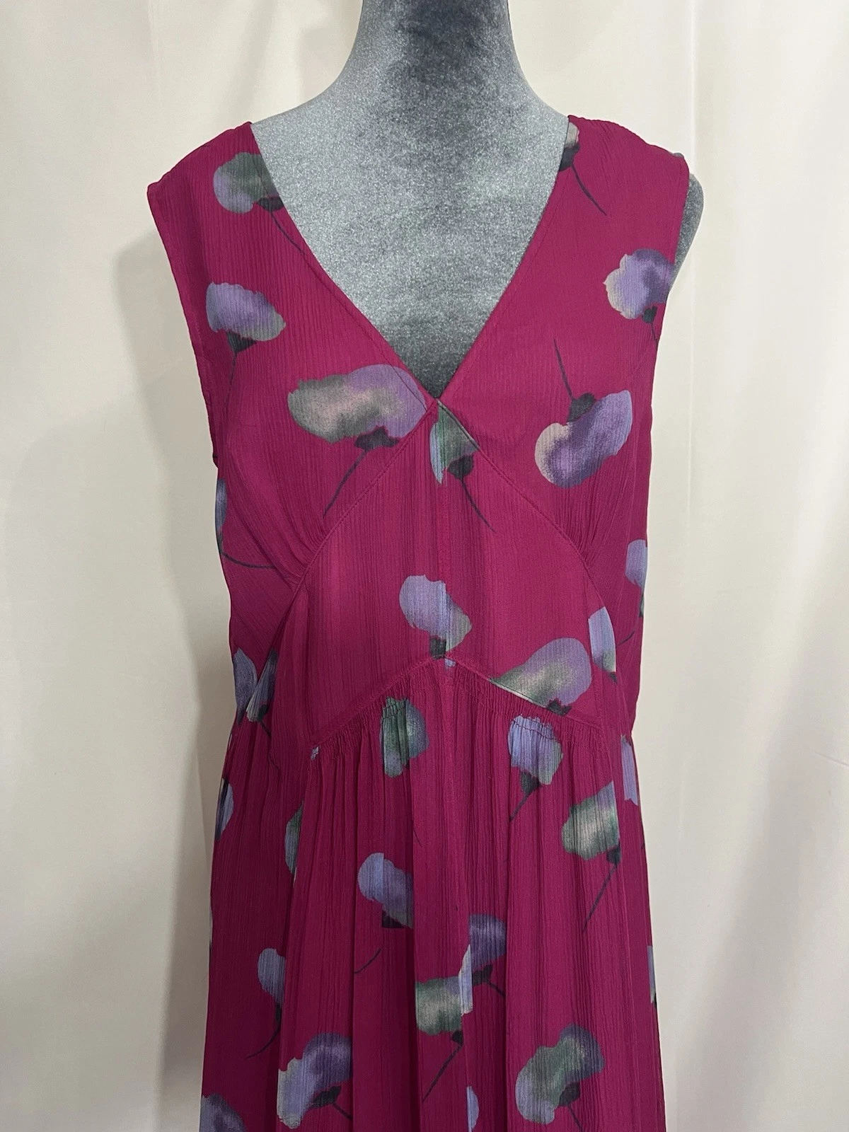 Abito Coach senza maniche lunghezza media rosa scollo a V 100% seta chiffon trasparente taglia 4