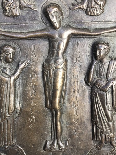 Antigua Bandeja Ortodoxa de Bronce Grande Circa 19c Inspirada en CUENCO DE PAN CONSAGRACIÓN - Imagen 10 de 21