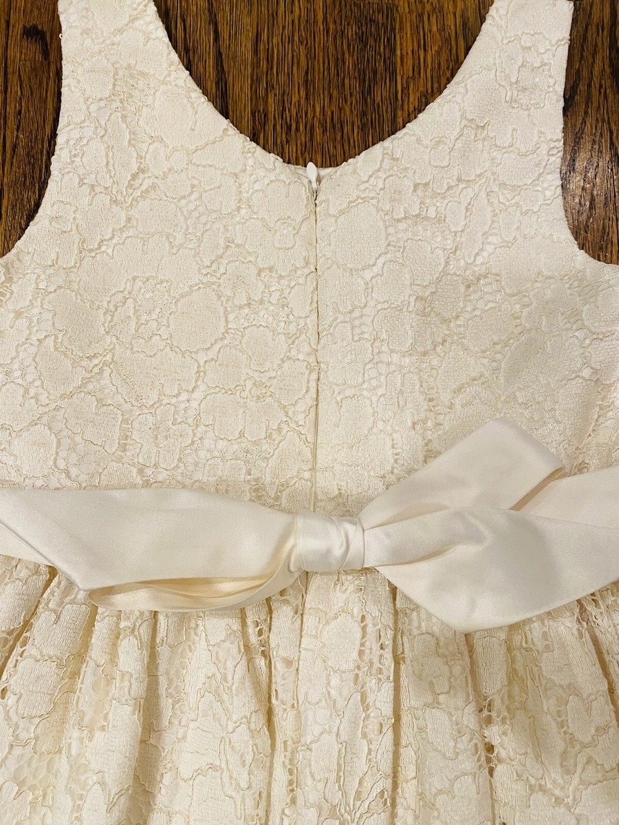 American Princess White Lace Dress With Rhinestone Sash + Bow Back Size 8 |  eBay