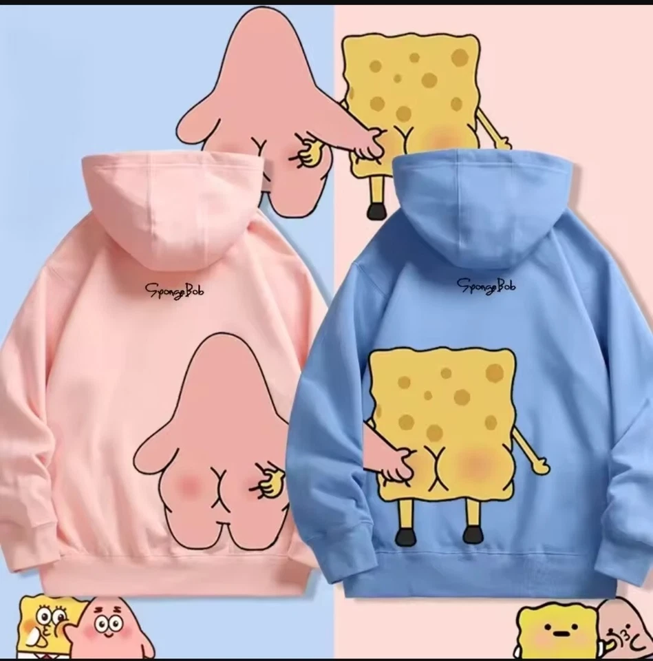 SpongeBob Cartoon Anime Hoodie - Men's & Women's Cute Couple Pullover - Image 2 of 4
