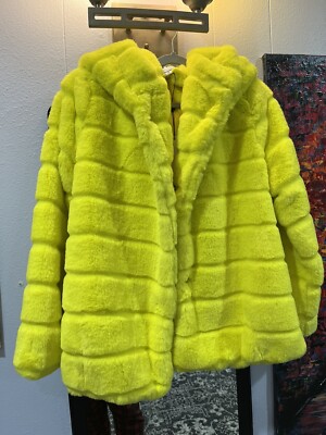 Apparis Faux Fur Lemon Yellow Super Plush Hooded Coat - M ( New )