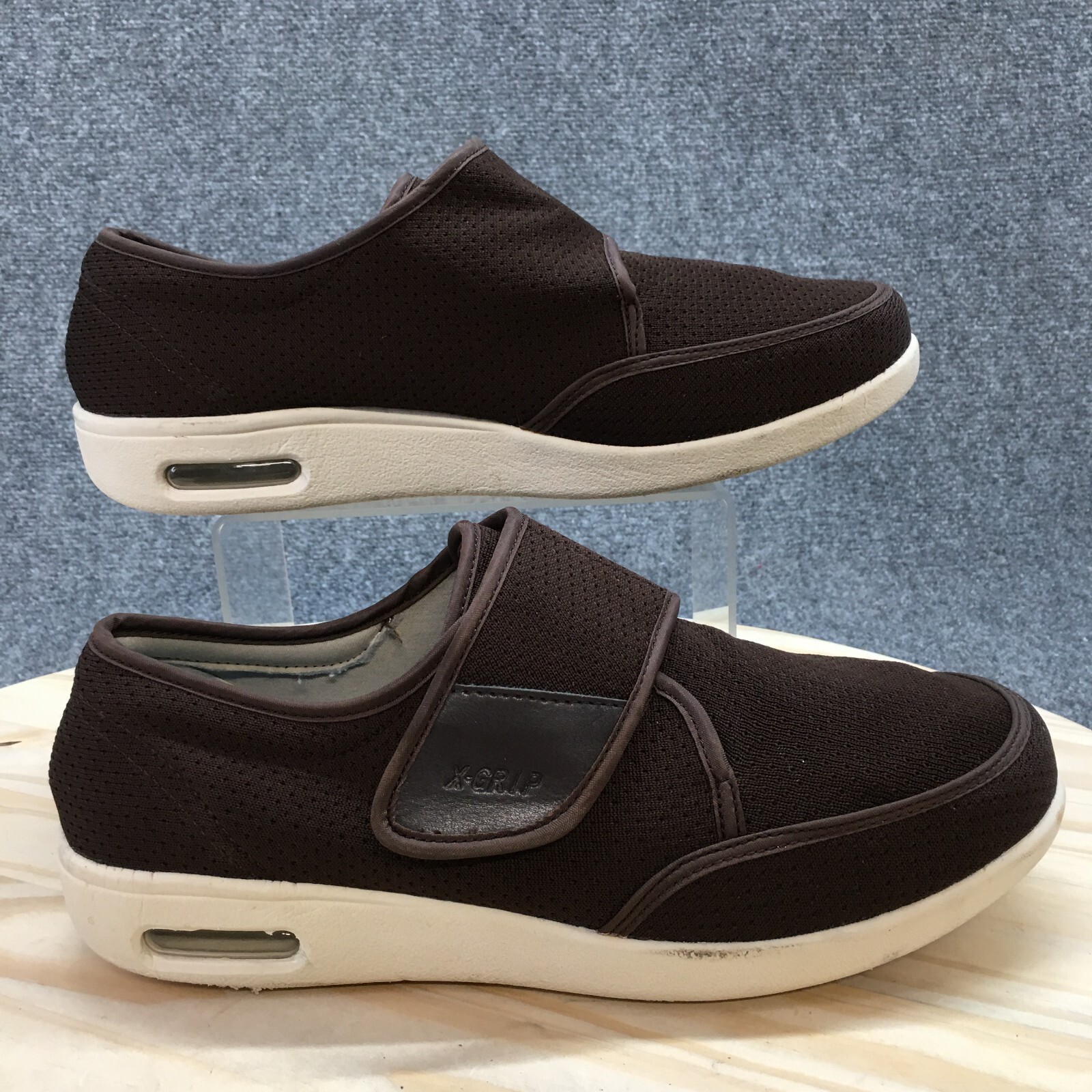 X-Grip Shoes Mens 44 Casual Sneaker Straps Brown Mesh Comfort Low Top