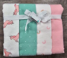 Baby Girl New Child Mine Carter's 4pk Unicorn Rainbow Receiving Baby Blanket