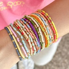 19pcs Colorful Beaded Bracelets For Girls Women Cute Stretch Beaded Bohemians