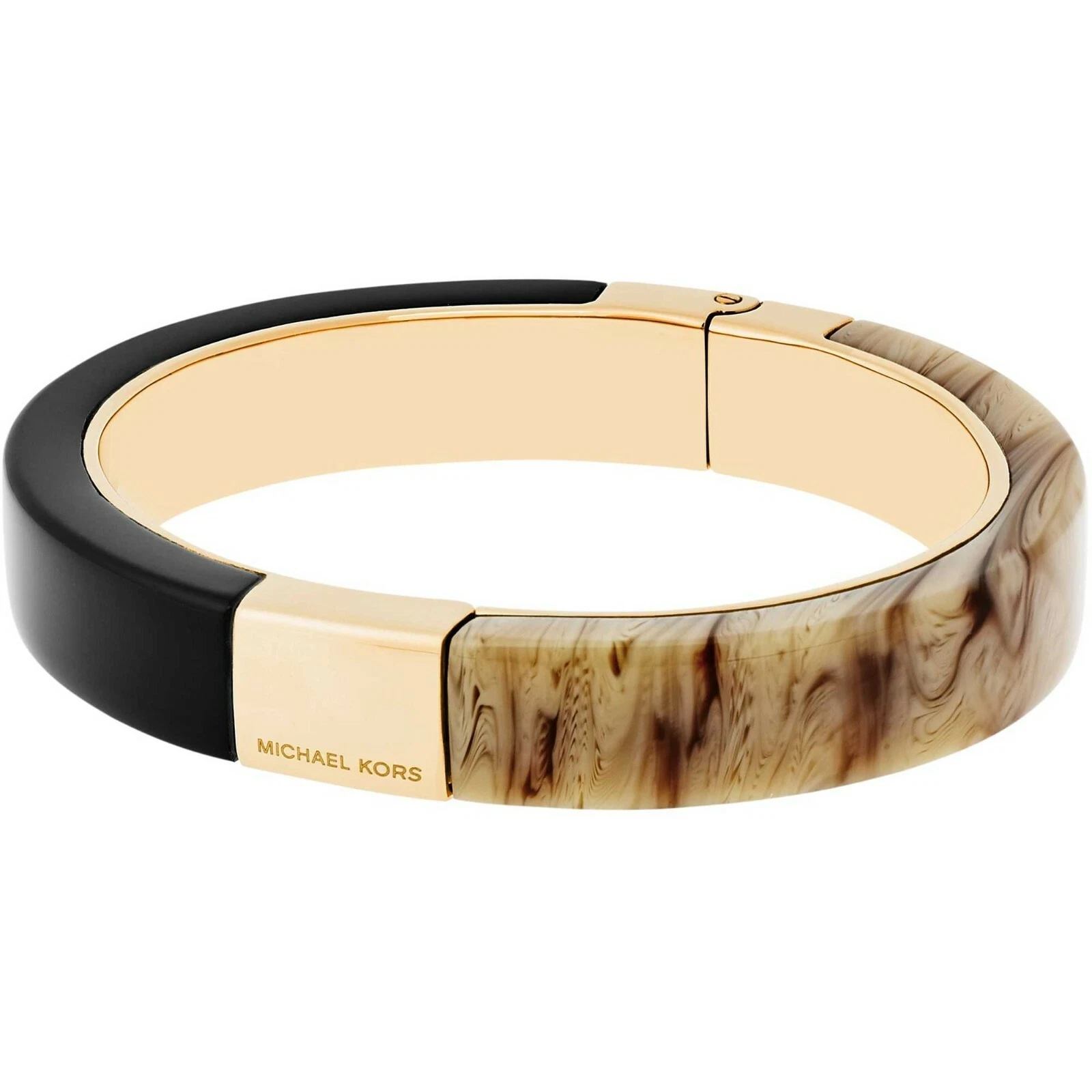 NUOVO BRACCIALE BRACCIALETTO MICHAEL KORS TONO ORO METALLO + NERO ACRILICO MARRONE MKJ5264