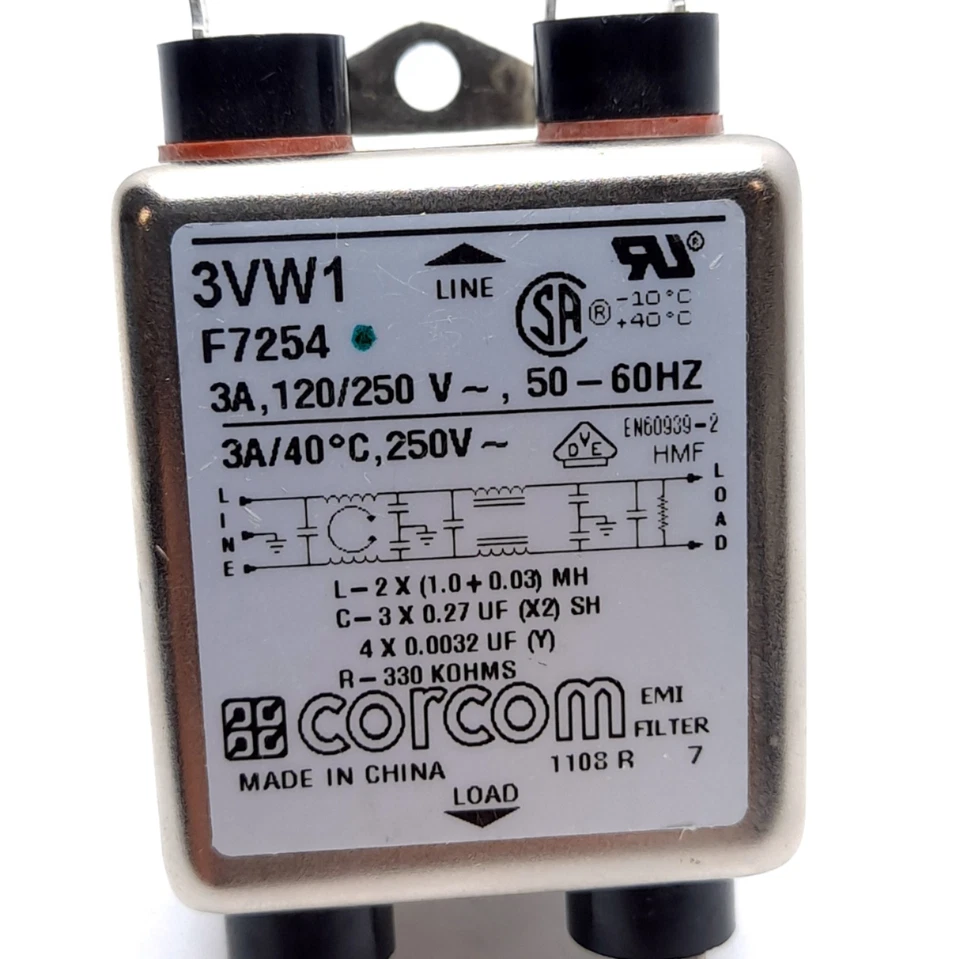 Filtro RFI Corcom 3VW1 F7254 Power Line, clasificación: 3A 120/250VAC 50-60Hz Foto 2 de 4