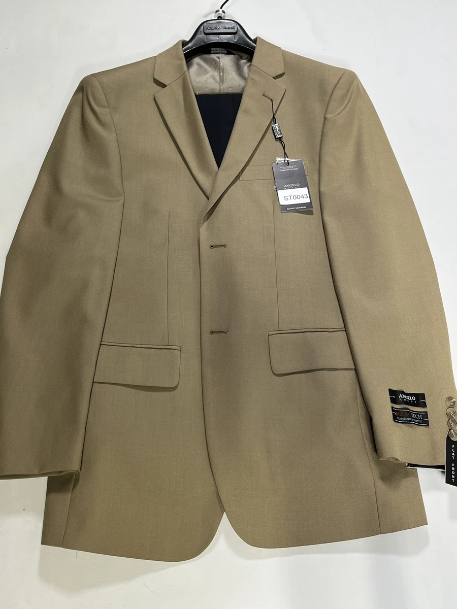 Mens Angelo Rossi Tan Jacket Navy Pants Two Button Flat Front Suit