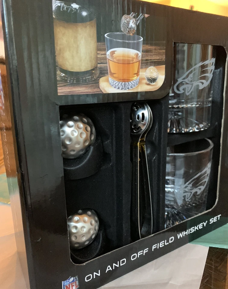 Philadelphia Eagles pacote com 6 10 oz conjunto de vidro Whiskey Rocks com pinças de cubos de gelo - Imagem 3 de 4