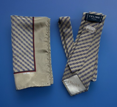 Cravate + Foulard 100% Soie Celine Paris 100% Silk Tie + Scarf / Vintage Retro - Foto 2 di 16