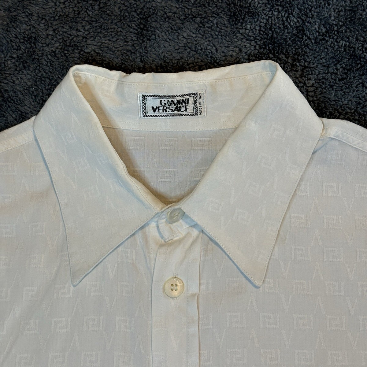 Gianni Versace Shirt Men's White Cotton GV Logo Made in Italy