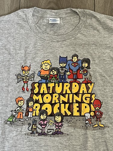 Retro Port & Company Saturday Mornings Rocked! Classic Tee T-Shirt Mens Large - Picture 2 of 6