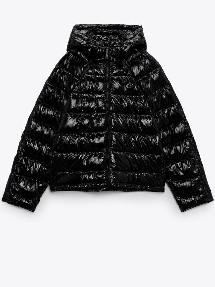 ZARA BLACK SHINY VINYL QUILTED WATER REPELLENT SHORT PUFFER ZARA BLACK SHINY VINYL QUILTED WATER REPELLENT SHORT PUFFER