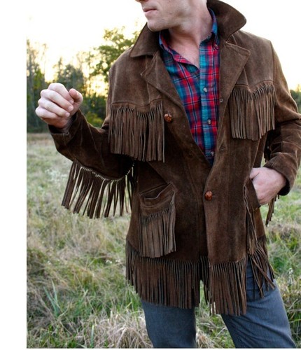 Men Brown Suede Leather Fringe Jacket 