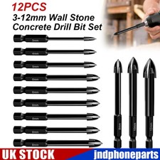 12x Diamond Drill Bit Set 3-12mm Wall Stone Concrete Brick Masonary Drills Bits