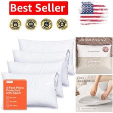 Queen Size Ultra Soft Zippered Pillow Protectors - Set of 4 Breathable Covers